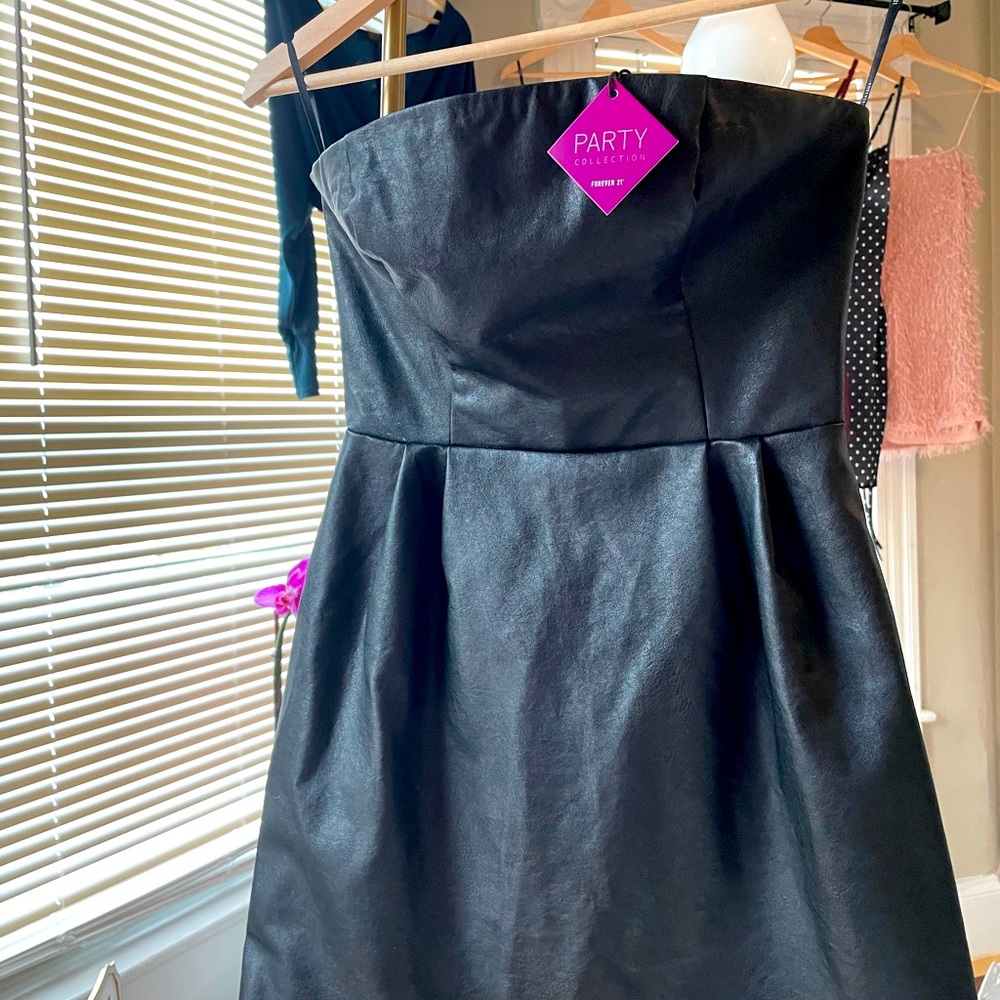 NWT Forever 21 Black Leather Cocktail Dress